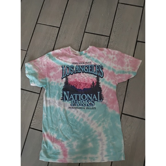 Los Angeles National Parks Other - Los Angeles National Parks Tie Dye Graphic T-Shirt Pink Teal Mens Large Cotton